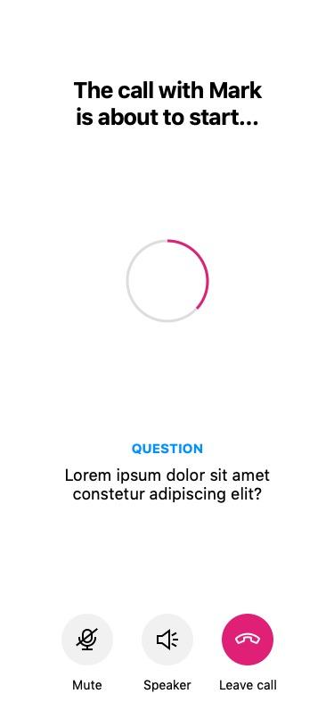 Canguru screen showing the question text while a video call connects
