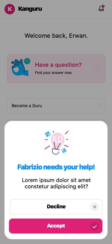 Canguru loading screen while a guru reviews an incoming question