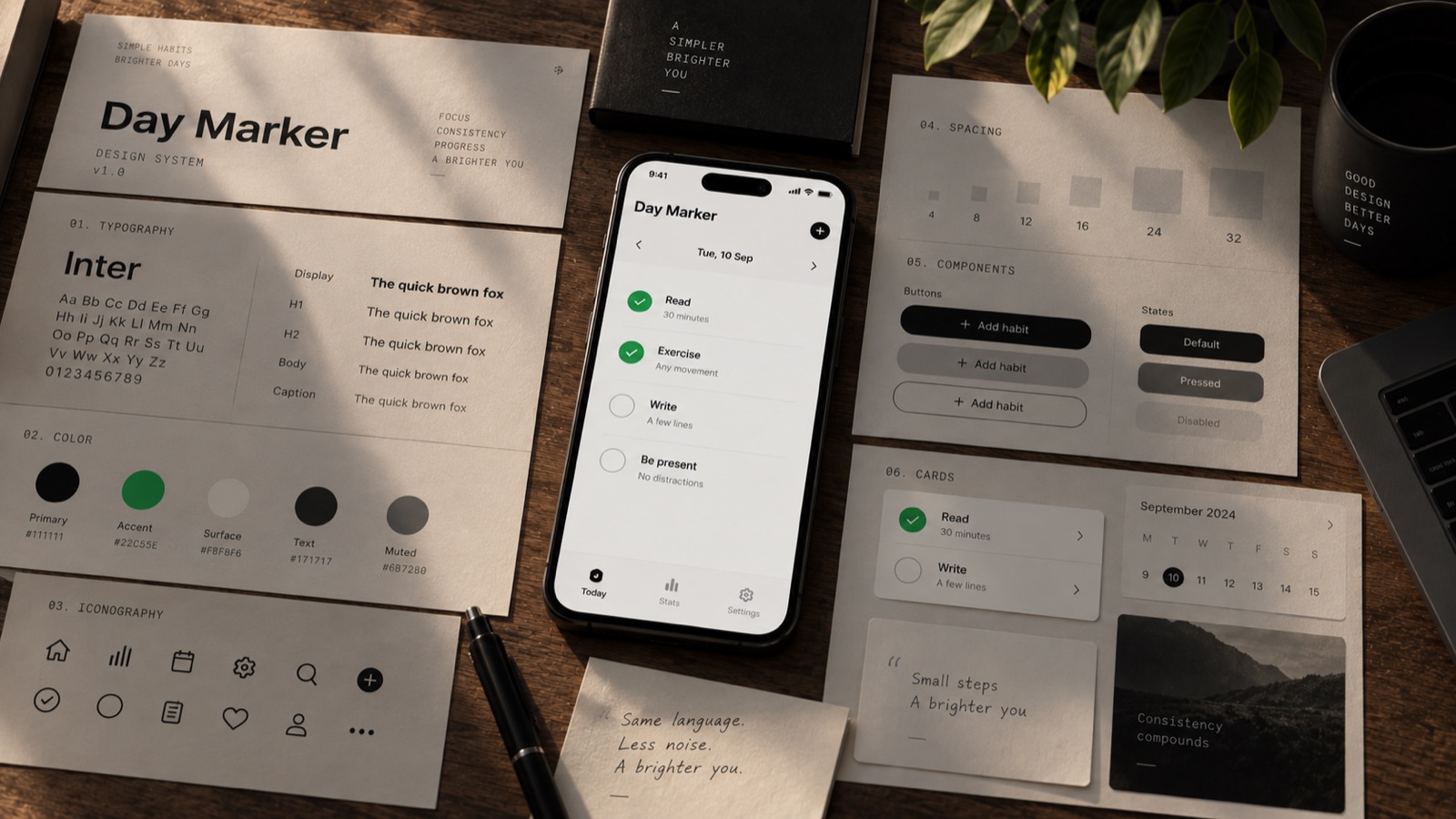 A close-up grid comparing spacing, corner radius, and icon alignment across several screens